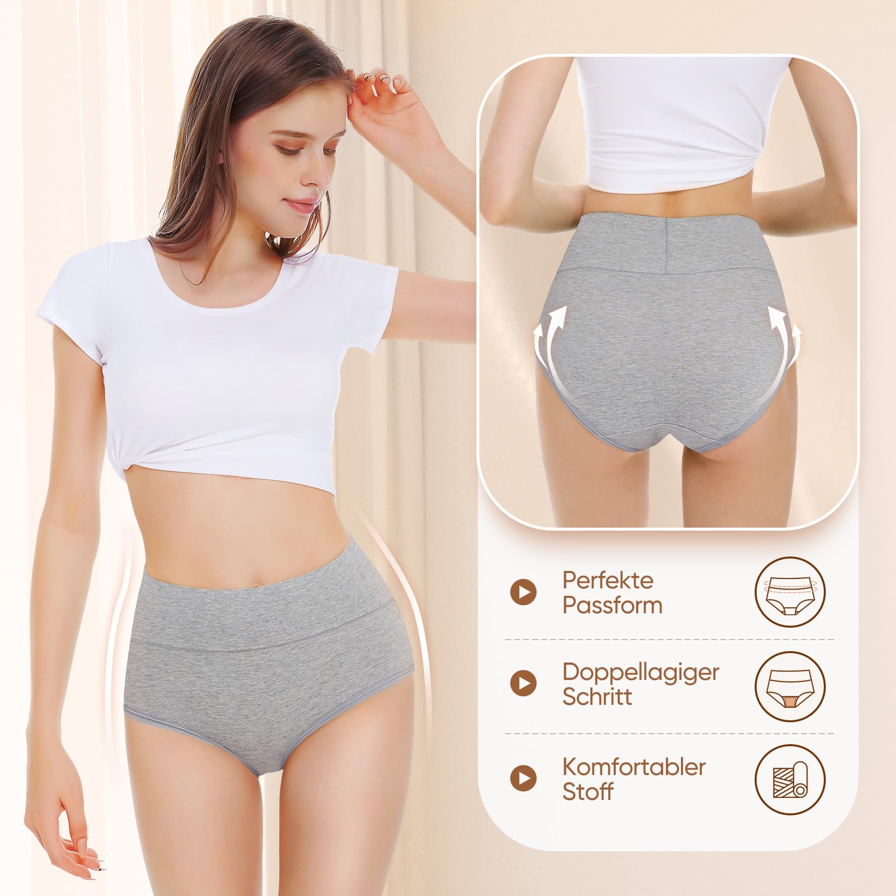 Falechay Mutanda Donna Vita Alta Cotone Slip Traspirante Confortevole Pacco da 5