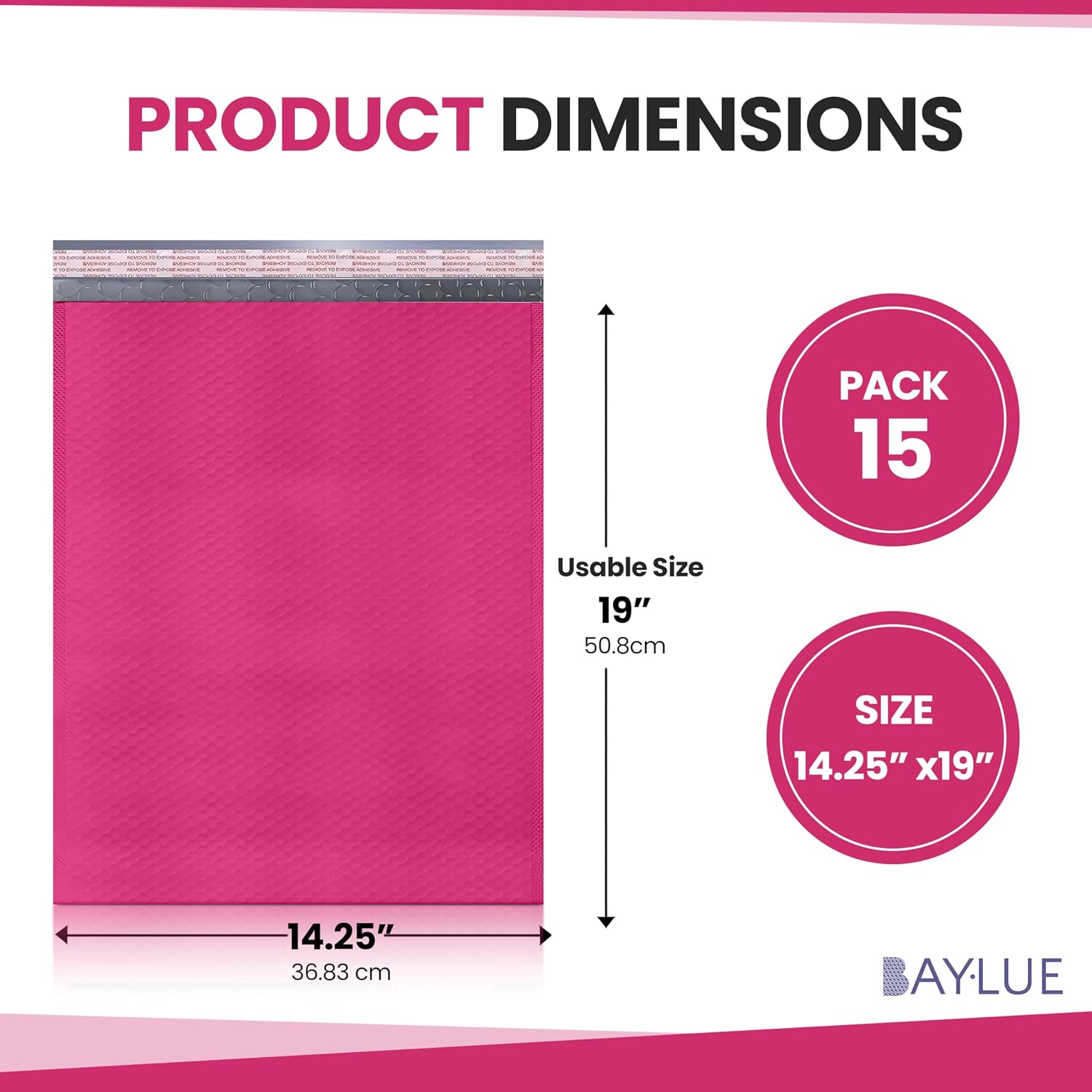 Hot Pink Poly Bubble Mailers 14.50x20 Inch #7 | Self Seal Large Padded Envelopes | Air Cushioned Bubble Mailer | Usable Size 14.25x19 Inch | Waterproof Lightweight Mailing Shipping Bags | 15 Pack