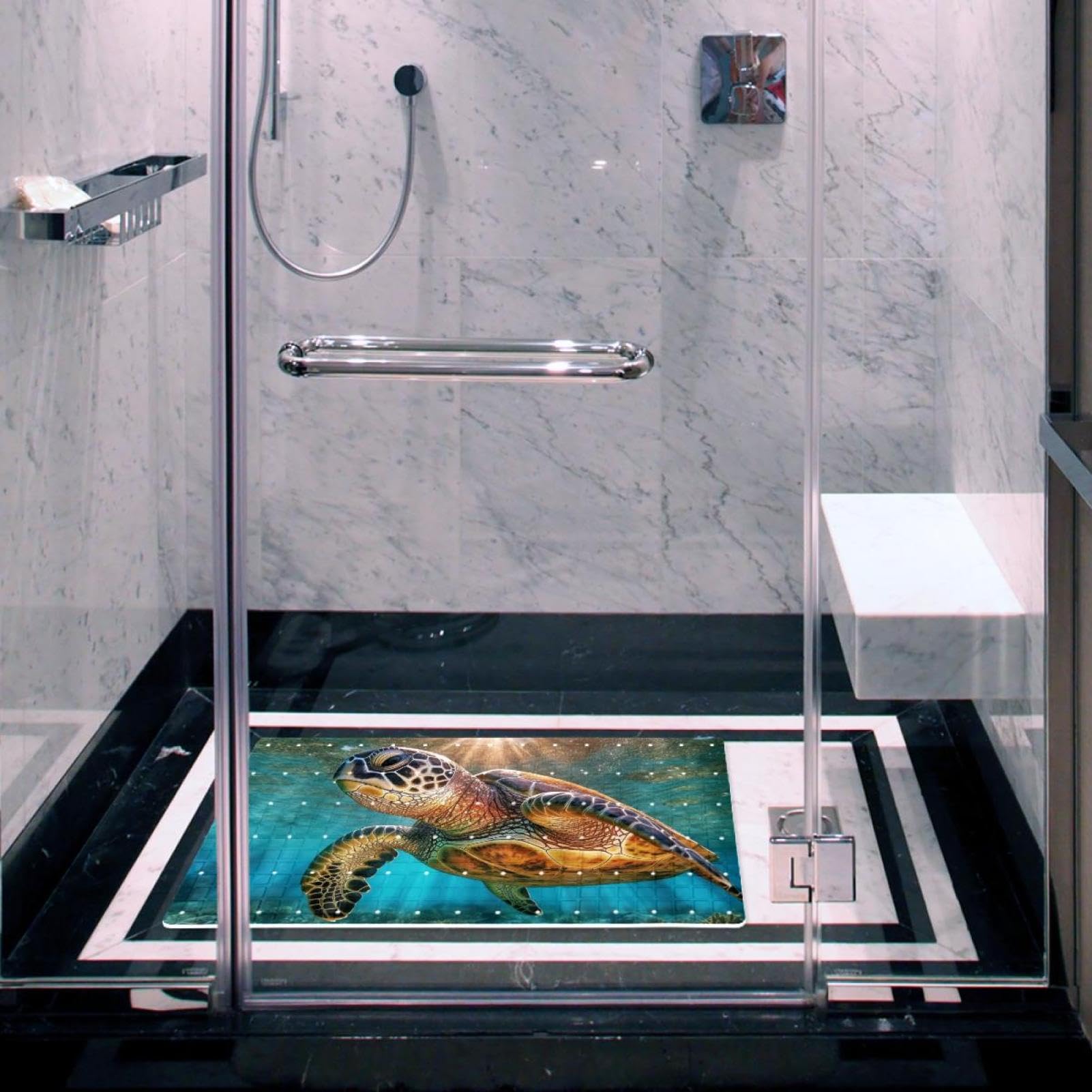 Tapis de bain de qualité supérieure - Antidérapant, facile à nettoyer et sans danger pour toute la famille - Motif tortue de mer