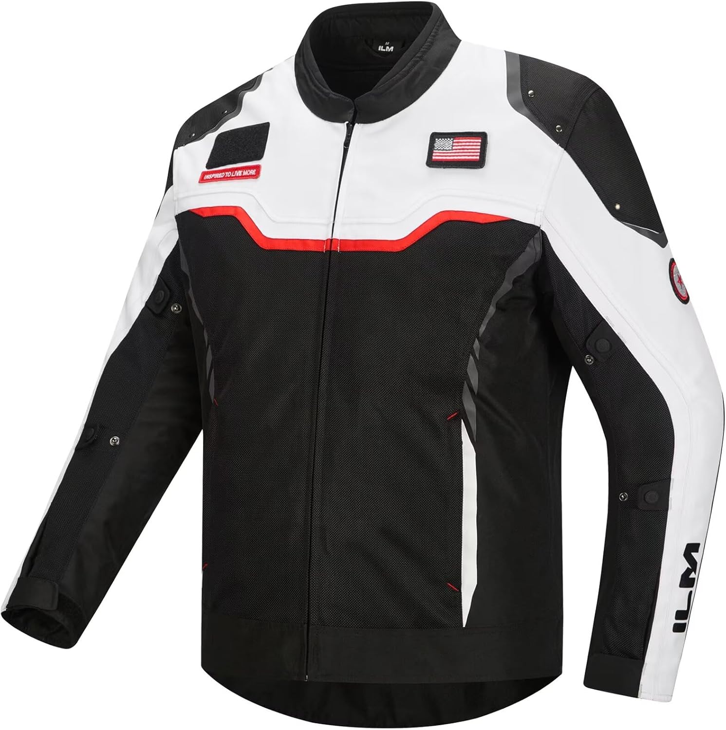 ILM Motorcycle Mesh Jacket with CE Armor and Detachable Waterproof Liner Dual Sport All Season Riding for Men Model JRC2-M White, L