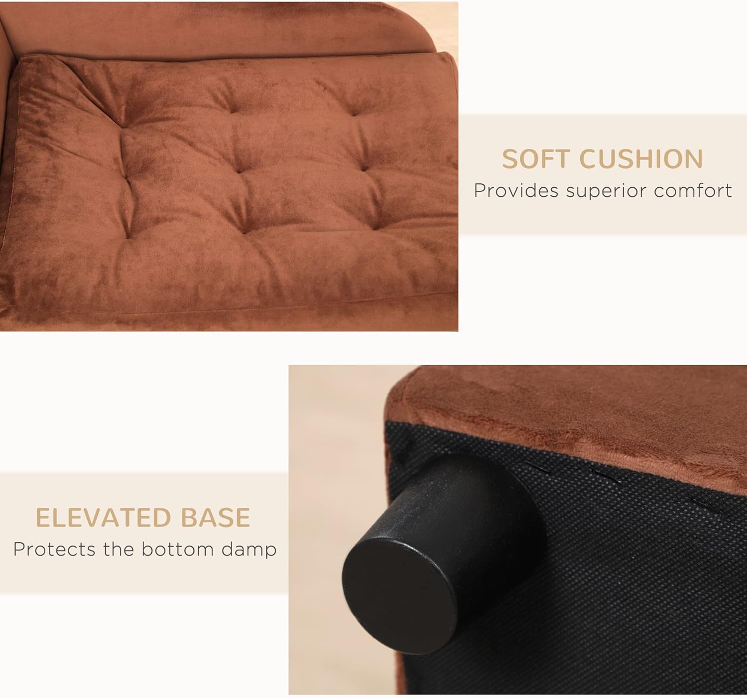 Dog Sofa Bed with Hidden Storage, Pet Couch for Small Dogs, 3" Foam Cushion, Modern Pet Sofa for Puppies and Little Breeds - Brown