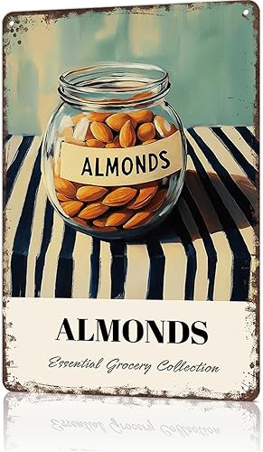 FANPOK Funny Vintage Metal Sign Almonds Poster Wall Art for Home Living Room Office Bar Decor 8X12inch