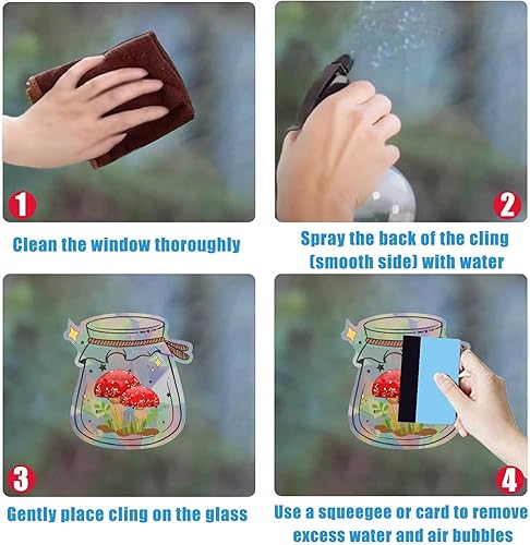 Miniatura 4 de AHANDMAKER 4 adhesivos láser para ventana, adhesivos estáticos, patrón de frascos de hongos, calcomanías electrostáticas para ventana, calcomanías