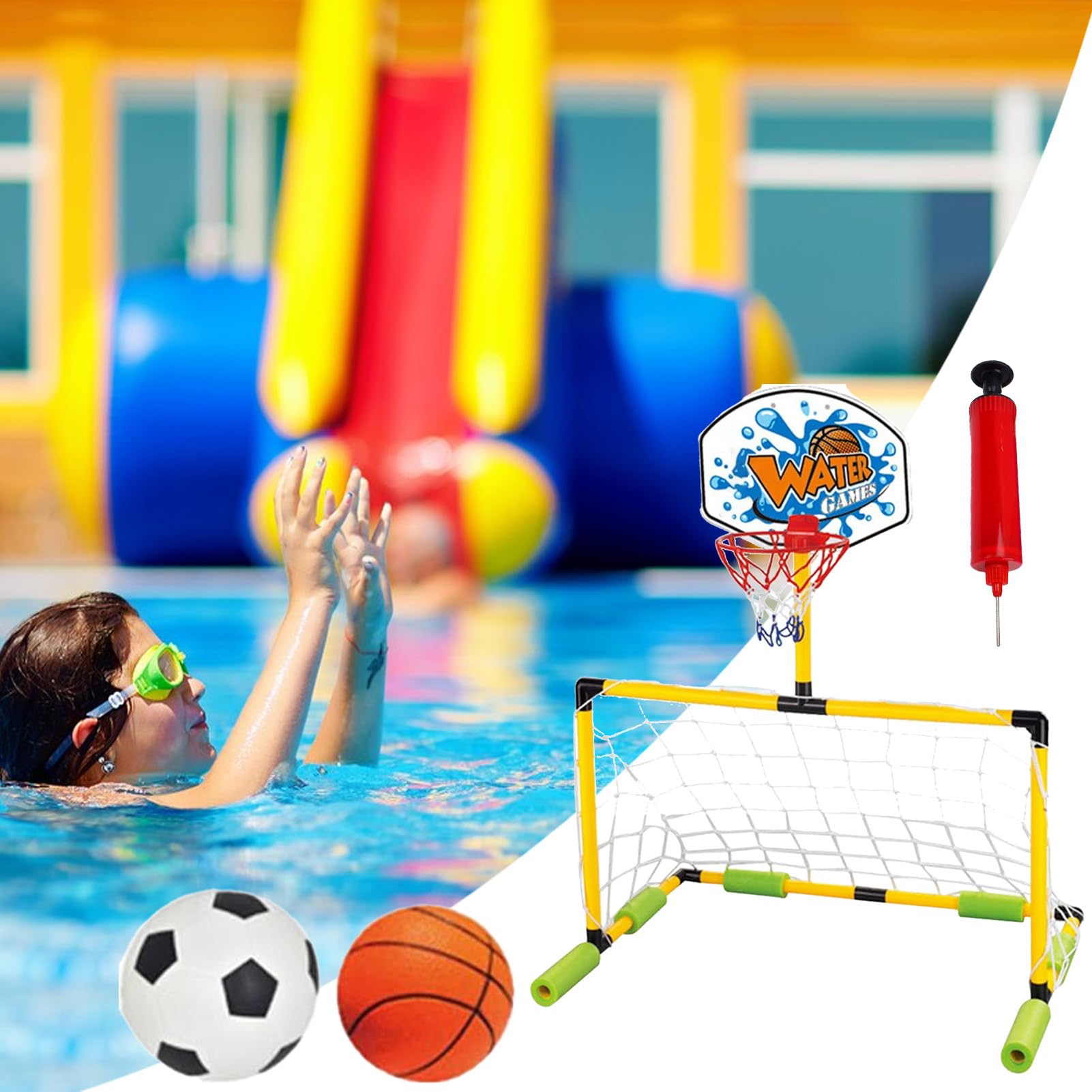 Panier De Basket pour Piscine | But Flottant De Basket pour Piscine avec Pompe Et Ballon - avec Pompe Ballon De Foot Porte Cadre Étanche Adulte Plage Lac Parc