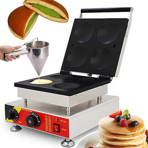 Miniatura 1 de Máquina para hacer panqueques eléctrica comercial con 4 agujeros de 3.93 pulgadas para panqueques holandeses de 3.93 pulgadas, panadería, panadería,