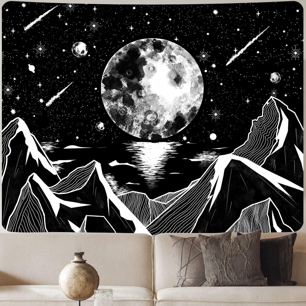 XIGUAGUO Mountain Tapestry Starry Night Tapestry Moon and