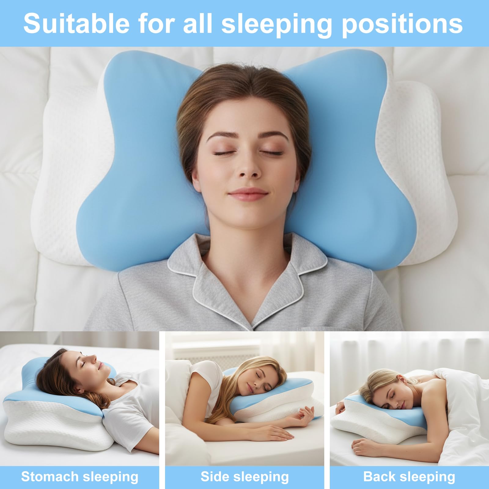 Cozary Almohada Cervicales y Cuello, Almohada Cervical de Espuma Viscoelástica, Almohadas Ergonómica para Dormir de Lado y Boca Arriba