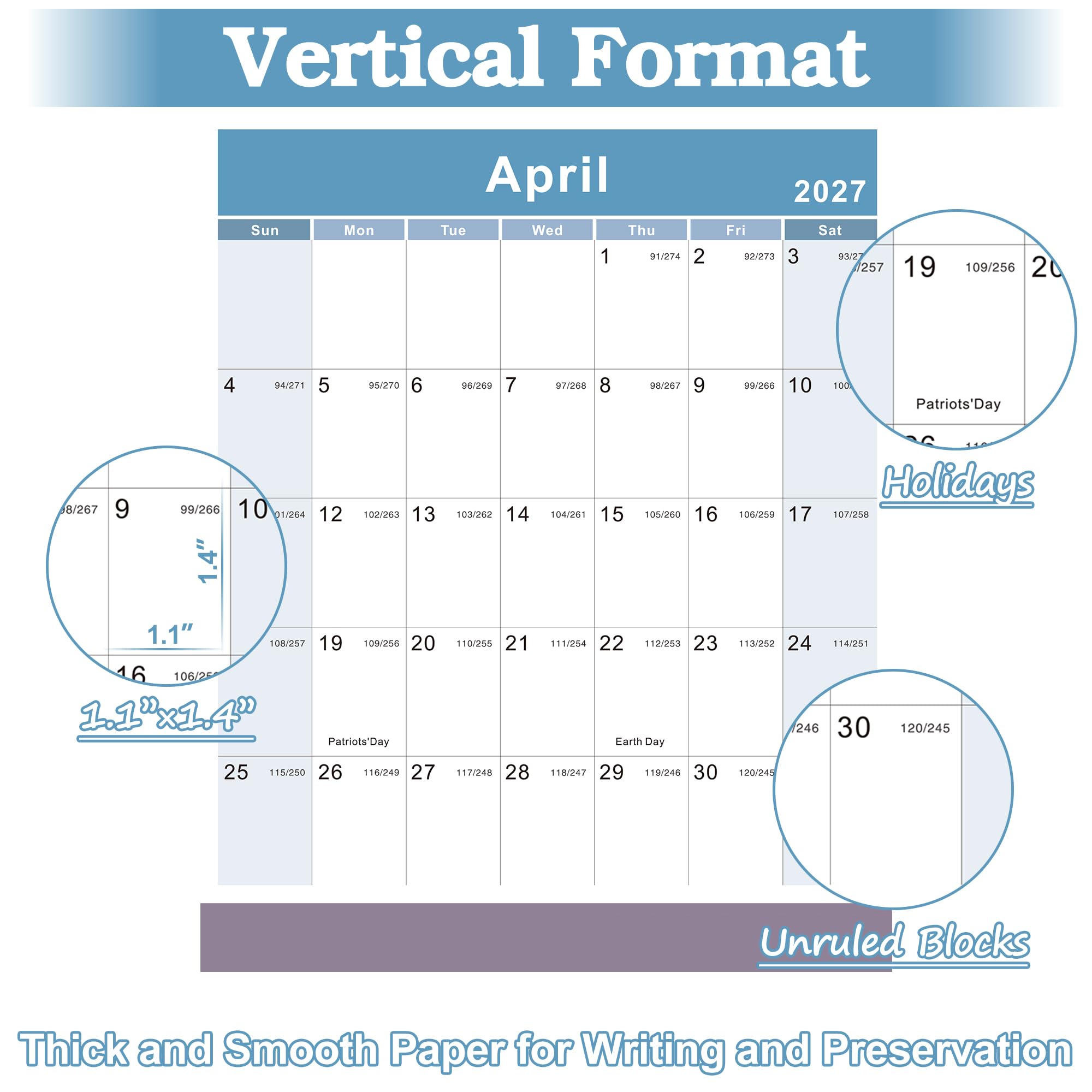 Vibrant Focus Jahres-Wandkalender, Jahreskalender 2026–2027, Jahresplaner mit dickem Papier, Juli 2026–Juni 2027, XL, 88,1 x 57,9 cm, Jahresplaner 2026–2027 (Jahreskalender – Farbeblau)