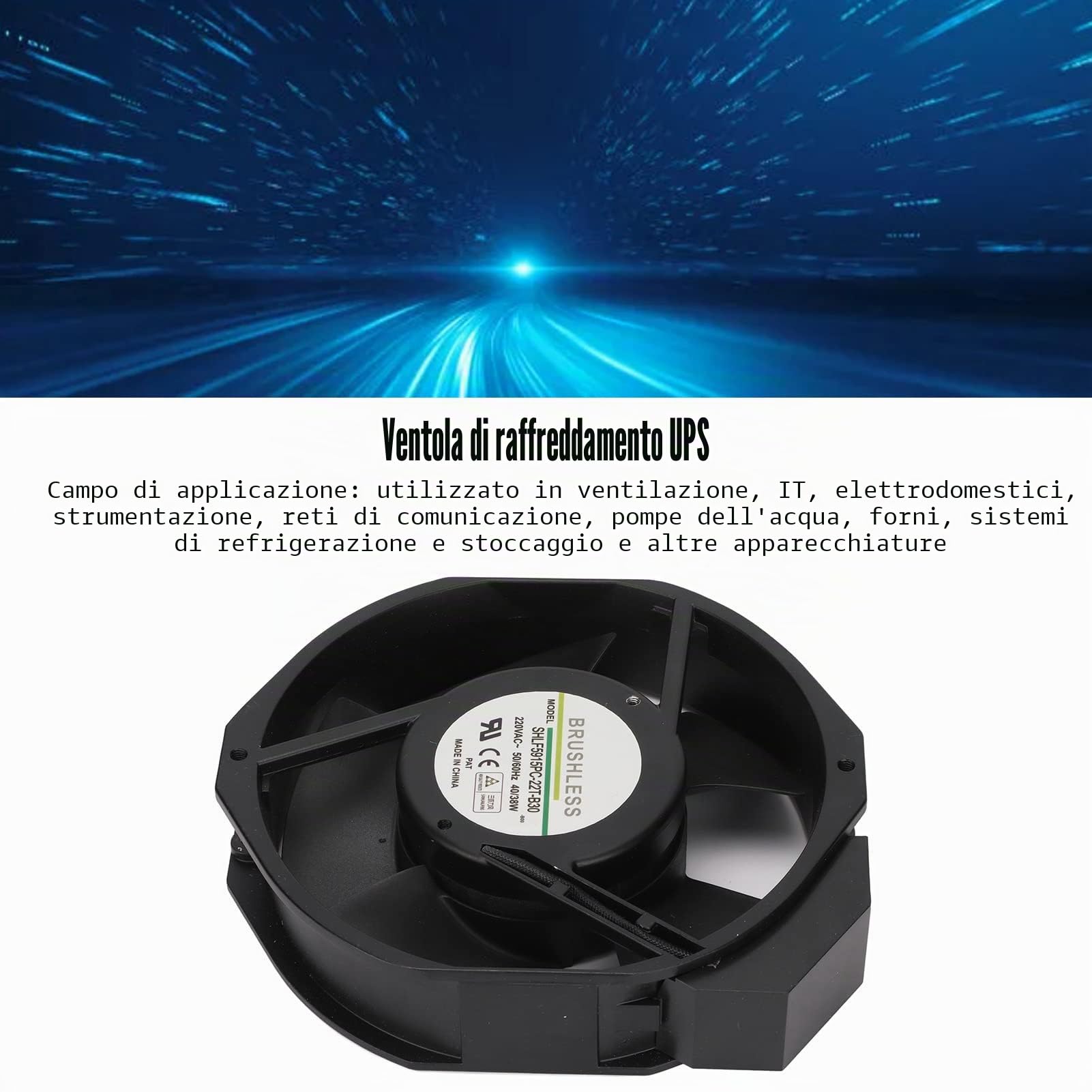 Ventola 220V 172 X 150 X 38 Mm Ventola con Doppio Cuscinetto a Sfera Ventola Ventola di Raffreddamento 2700 RPM Ventola 176.5CMF Grande Flusso D'aria per Ventilazione, IT, Macchinari Sostituzione Vent