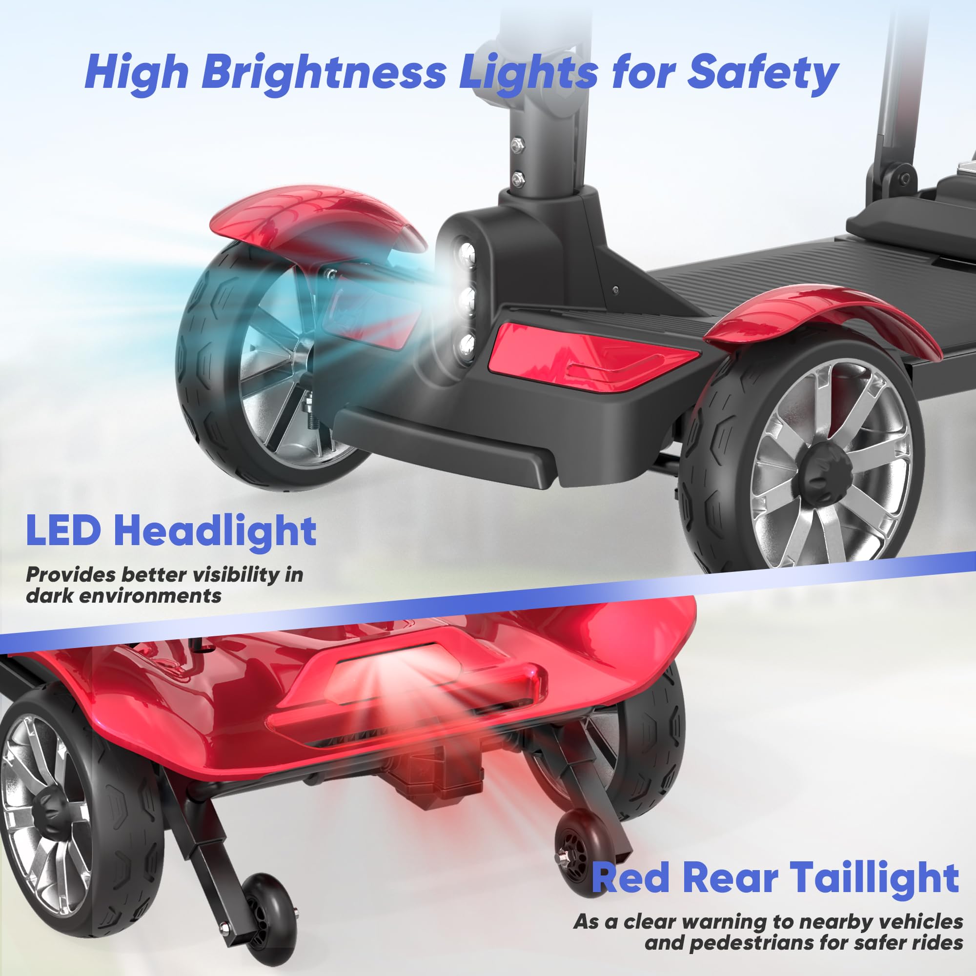 4 Wheels Mobility Scooters for Seniors, 39LBS Light Frame&350LBS Capacity&30 Miles Travel Range&270W Brushless Motor Powered Wheelchair Folding Electric Scooter&LED Lights&Dust Cover&Auto Brake-Red