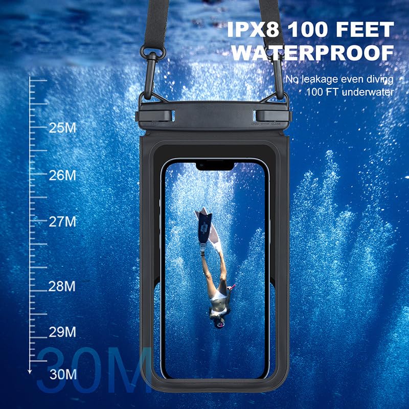 LXSMPWY Waterproof Lanyard Bag - IPX8 Swimming Dry Pouch-2 Storage - Black Outdoor Waterproof Bag (Men's)
