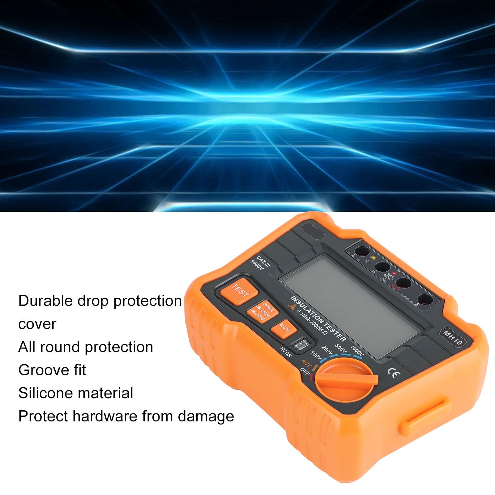Misuratore digitale Megohm Tester di isolamento Strumento di misurazione della terra elettrica con display LCD a scarica automatica e caduta per test elettrici (Arancia)