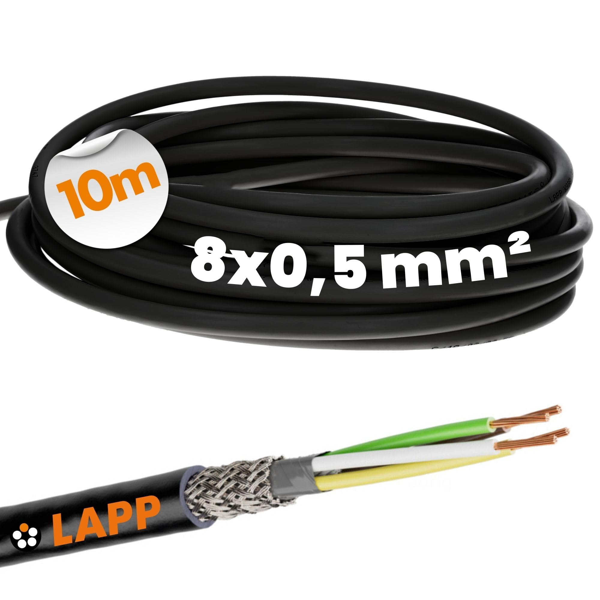 Lapp 1030523 Câble de Commande Blindé LiYCY 8x0,5 mm² Noir | Câble de signal 8 fils résistant aux UV, idéal pour extérieur, informatique et signaux numériques sans interférences.