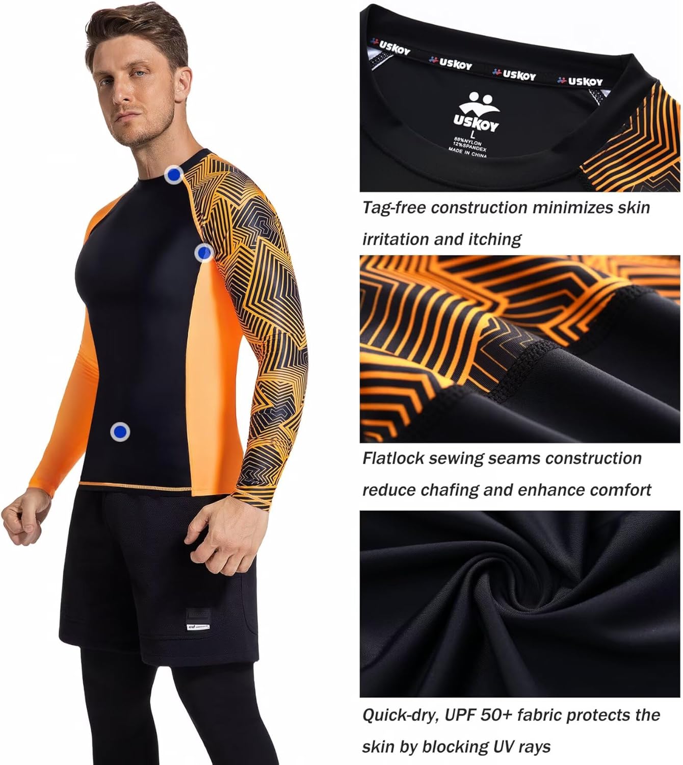 Men's Rash Guard Long Sleeve UPF 50+ Base Layer Skins Compression Shirt Performance Fit - Image 3