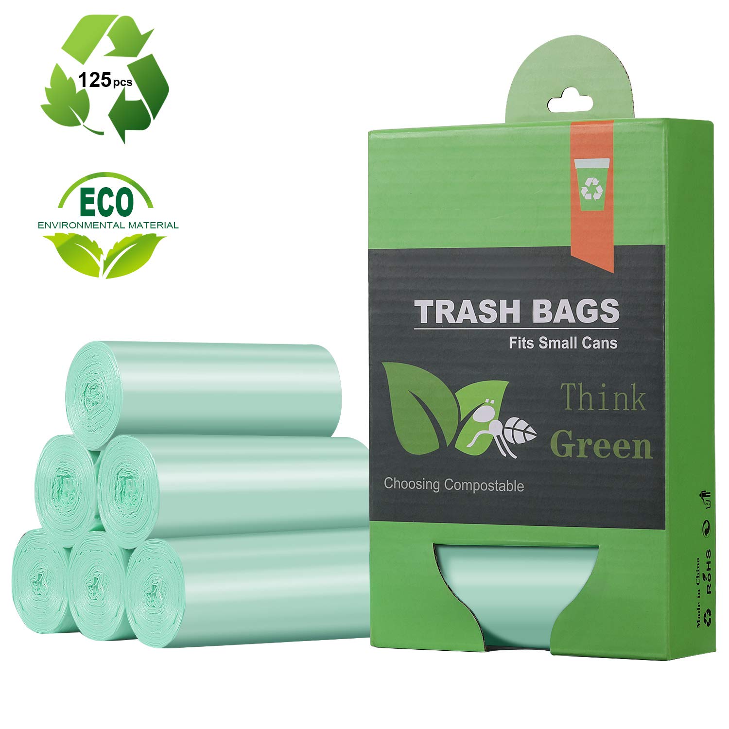 1.2 Gallon Small Trash Bags Garbage Bags, AYOTEE Mini Compostable Strong Bathroom Wastebasket Can Liners trash Bags for Home Office Kitchen fit 5L,5 Liter,1 Gal,Green