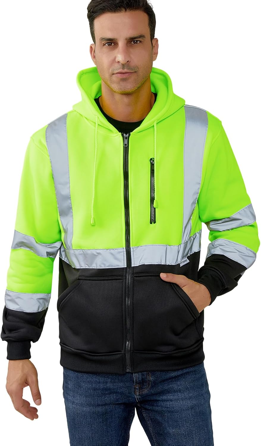 HYCOPROT High Visibility Safety Hoodie Hi Vis Safety Sweatshirts Fleece Reflective Work Jacket for Men Women ANSI Class 3 - Image 2