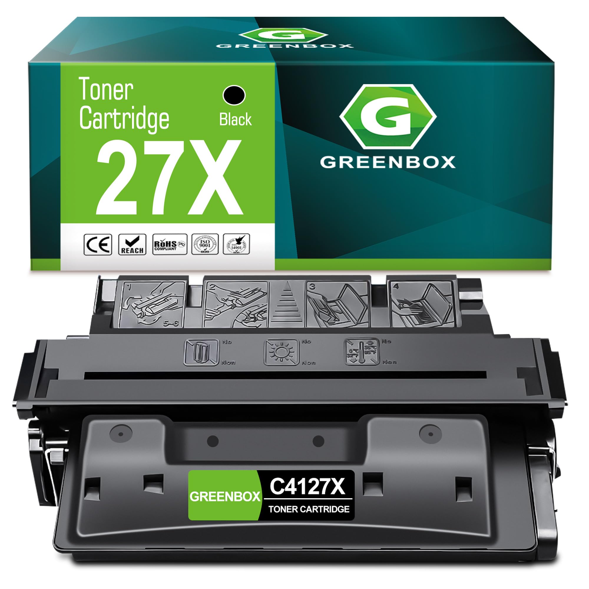 Photo 1 of GREENBOX C4127X Black Toner Cartridge High Yield Replacement for HP 27X C4127X 27A C4127A for Laserjet 4000 4000N 4000T 4000TN 4050 4050N 4050DN 4050T 4050TN 4100 4100N Printer, 1-Pack, 10,000 Pages