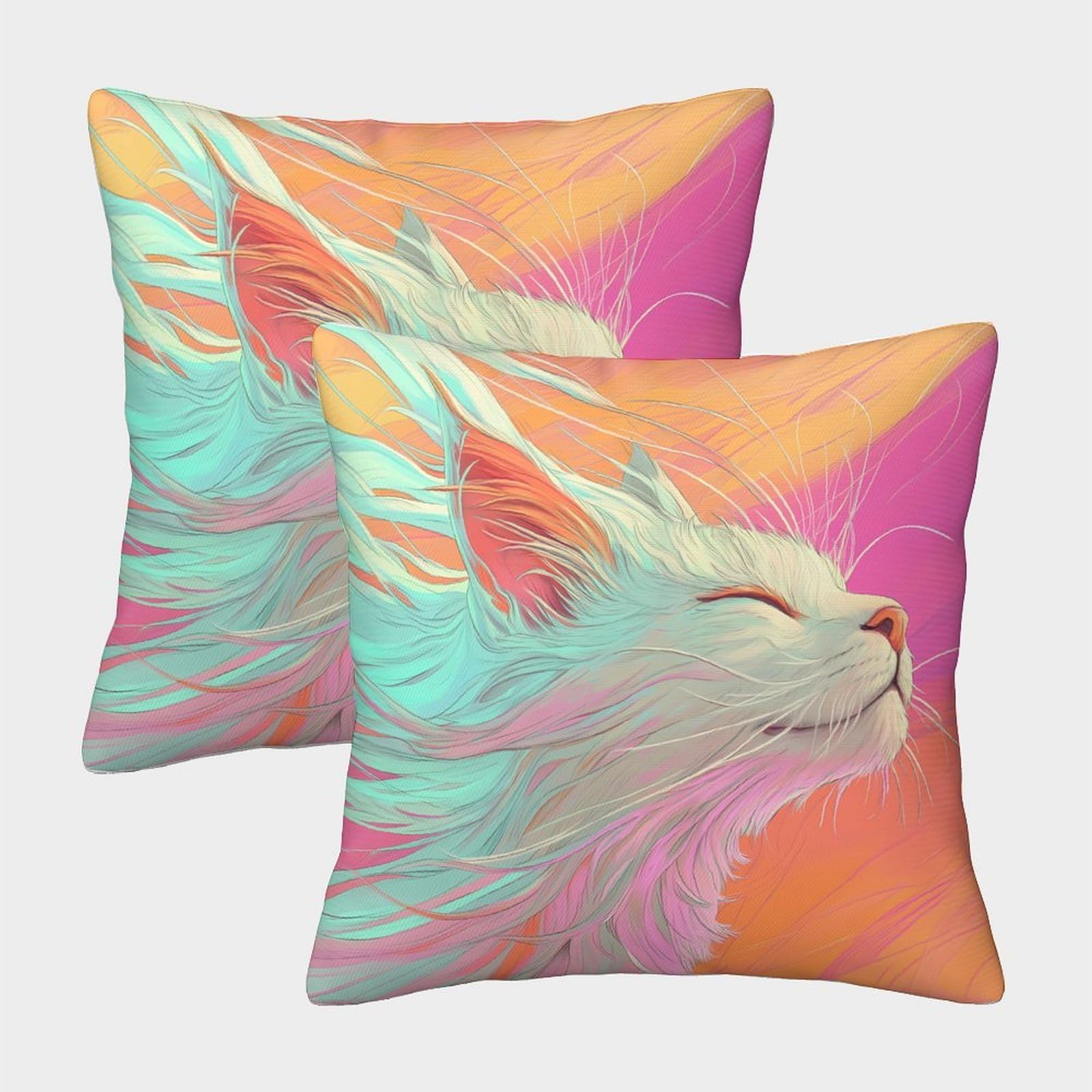 QFVANSIYO Artistic Pastel 3D Printed Cat Pillowcase Microfiber Bedroom Decor Cat Design Pillow Cover for Adults 40x40cm
