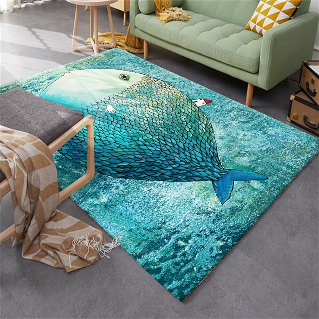 Tapis extra fin sous porte lavable 60x120cm bleu pour salon et chambre