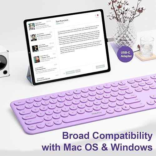 Vista 15 de Lindo teclado y mouse inalámbricos para PC, computadora portátil, Windows, Mac, tabletas, ultrafino, USB inalámbrico de tamaño completo, silencioso
