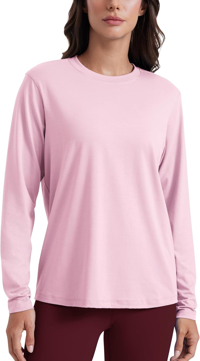 CRZ YOGA Womens Long Sleeve Tops High Crew Neck Casual Fall Shirts Basic Quick Dry Workout Athletic T-Shirt