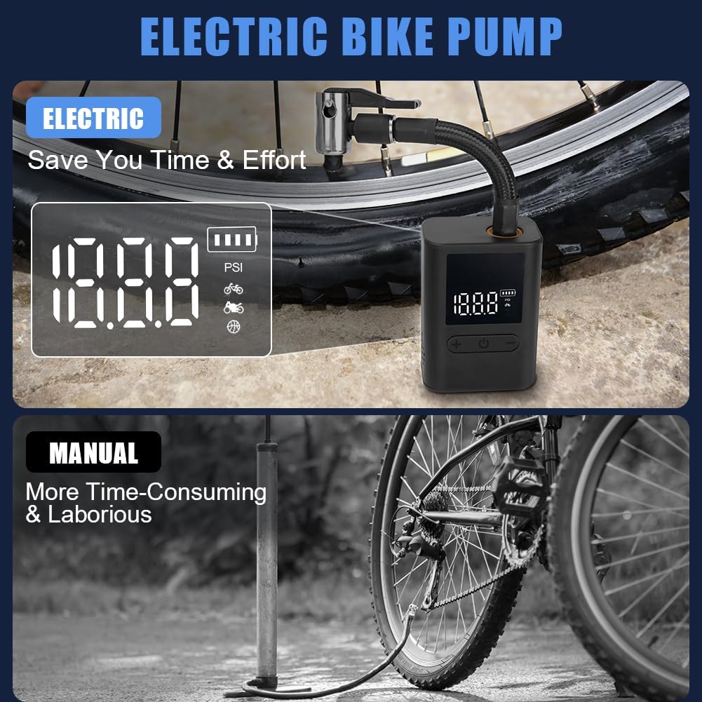 flintronic 1 Pezzi Piccola Pompa Elettrica per Bici, Pompa Portatile per Pneumatici per Bicicletta da 100 PSI, Pompa per Gonfiaggio Pneumatici Ricaricabile per Biciclette, Nero