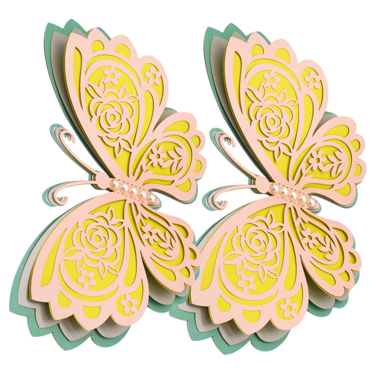 ibasenice 6stücke Schmetterlings Wandsticker Dekorative Perlen Wandaufkleber Für Hochzeit Party Und Zuhause Vierlagige Realistische Wanddekoration Einfach Anzubringen