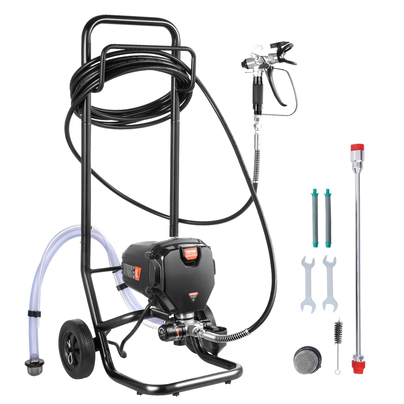 VEVOR Spray Paint System 750W 3000PSI Airless Sprayer with Cart Paint Gun with 25ft Hose 1.2L/Min for Painting Indoor Outdoor Supplies Fences
