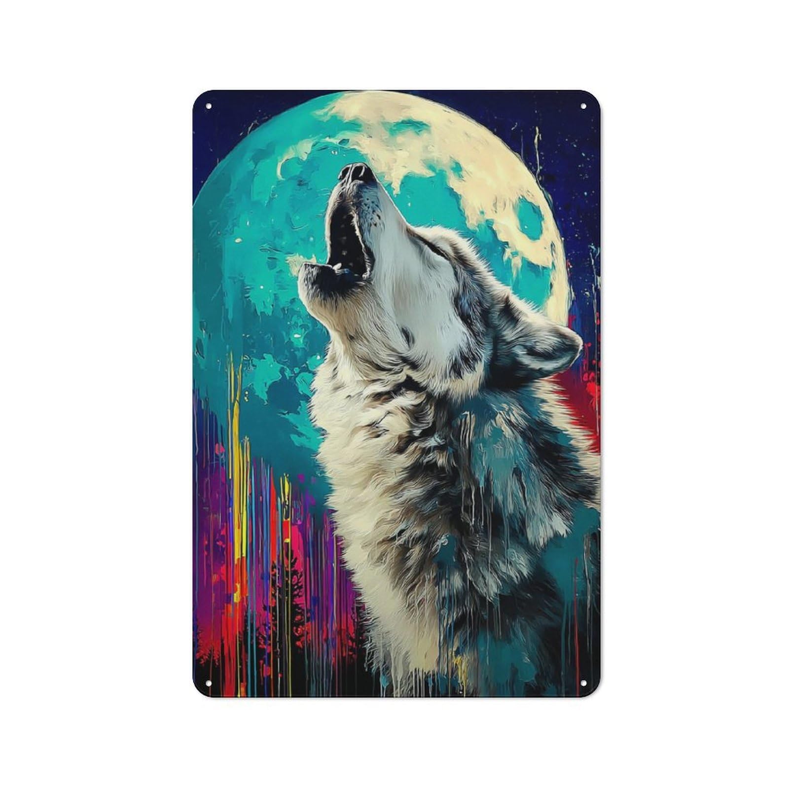 Junmoney Wolf Howling At Moon Decorative Tin Plaque 30X20cm, Vintage Bar Wall Plaque For Bar, Kitchen, Garage Or Games Room