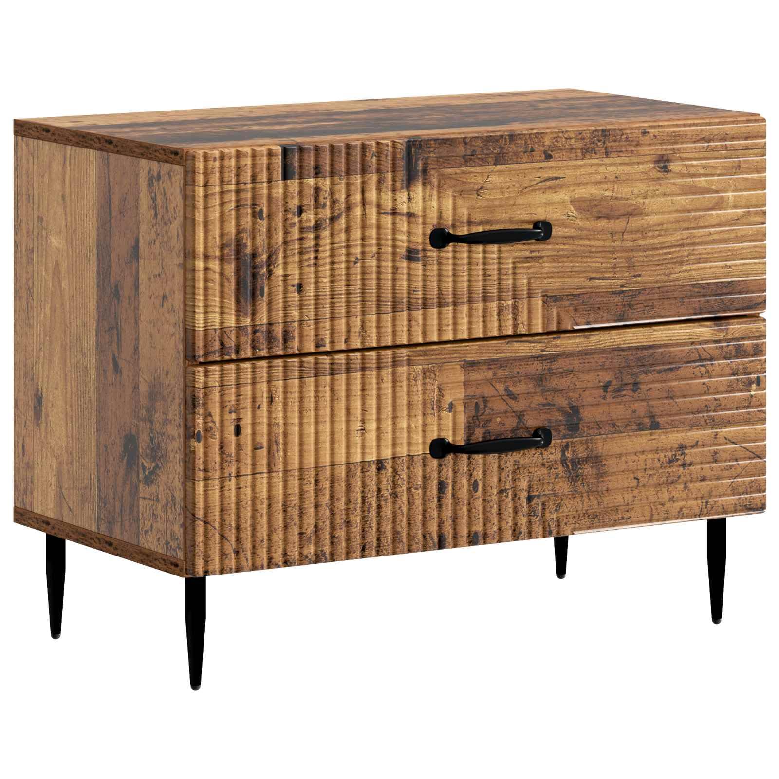 Table de chevet style vintage avec tiroirs de rangement et pieds en métal