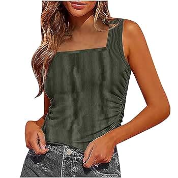 Tank Tops for Women Casual Side Pleated Square Neck