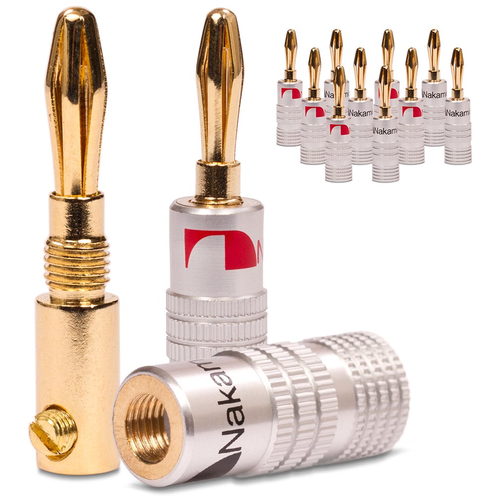 NAUC 12 x Banana Plugs Compatible with Nakamichi High End Bananas for Cables up to 6 mm² 24 K Gold-Plated