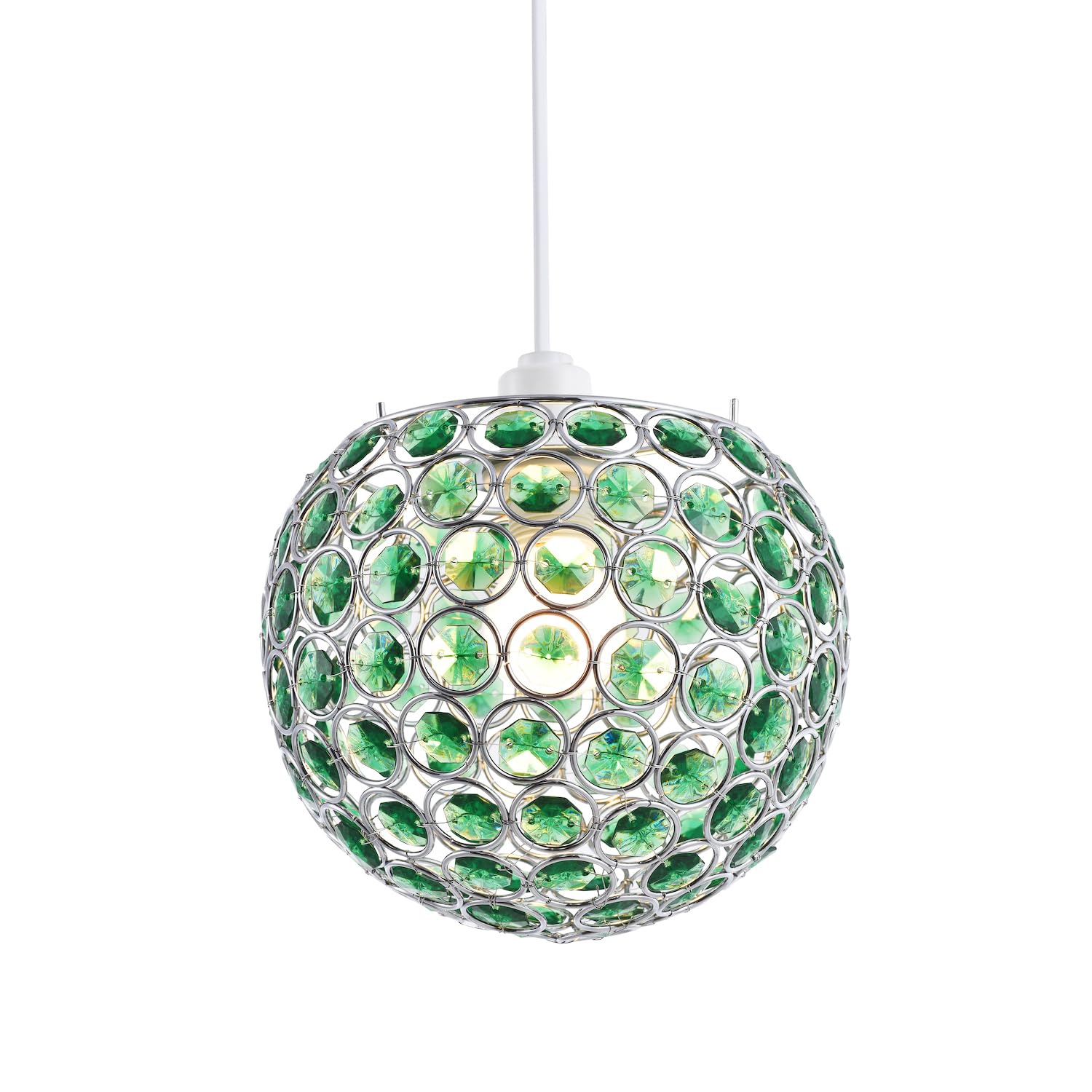 Rackhams Green Modern Round Globe Easy Fit Pendant Shade With Small Acrylic Bead Jewels