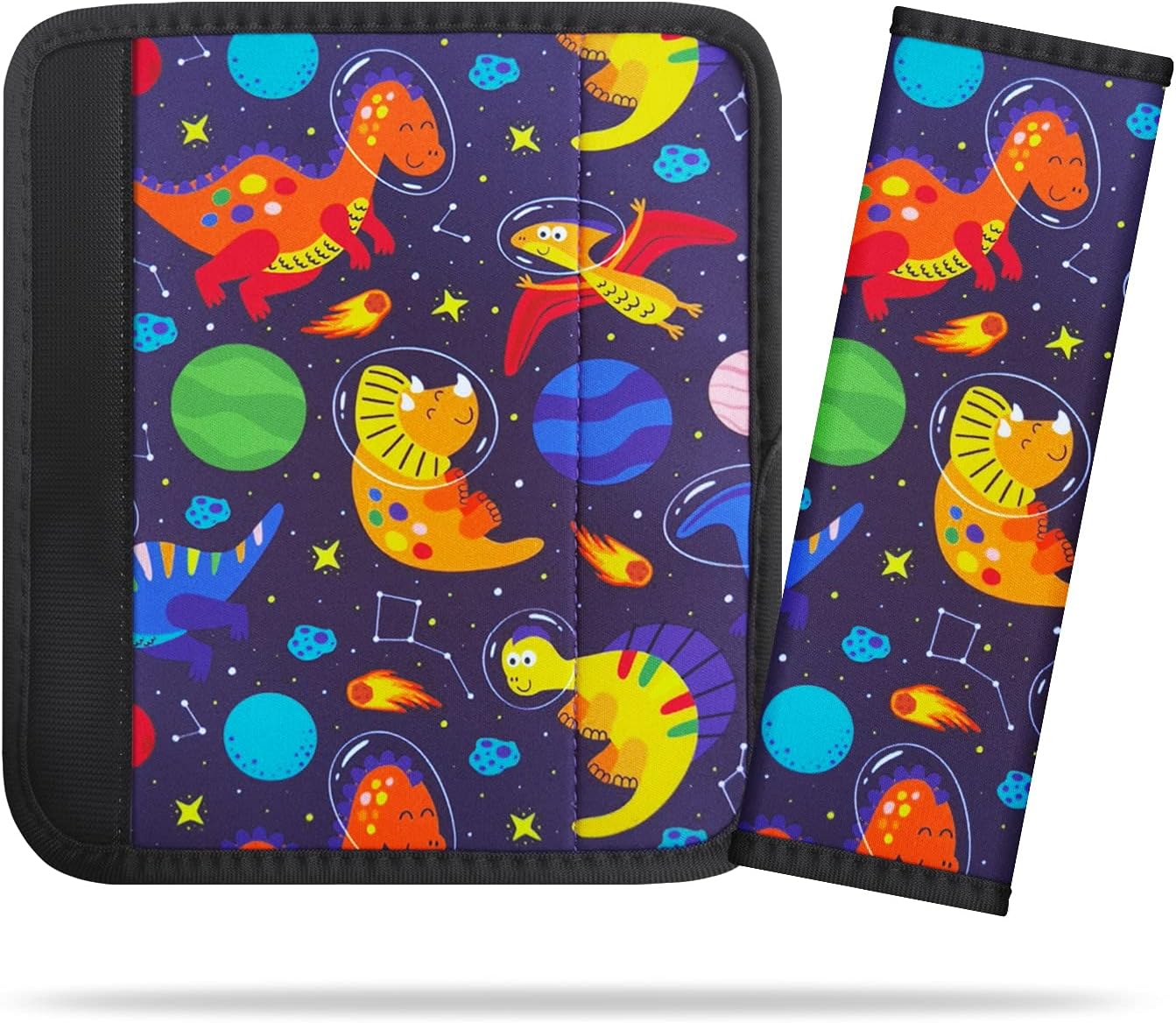 2Pack Seat Belt Cover for Kids, Cute Cartoon Pattern Car Seat Belt Pads Cover for Girls and Boys, Kid's Seat Belt Cushion, Shoulder Strap Pad (Space Dinosaur)