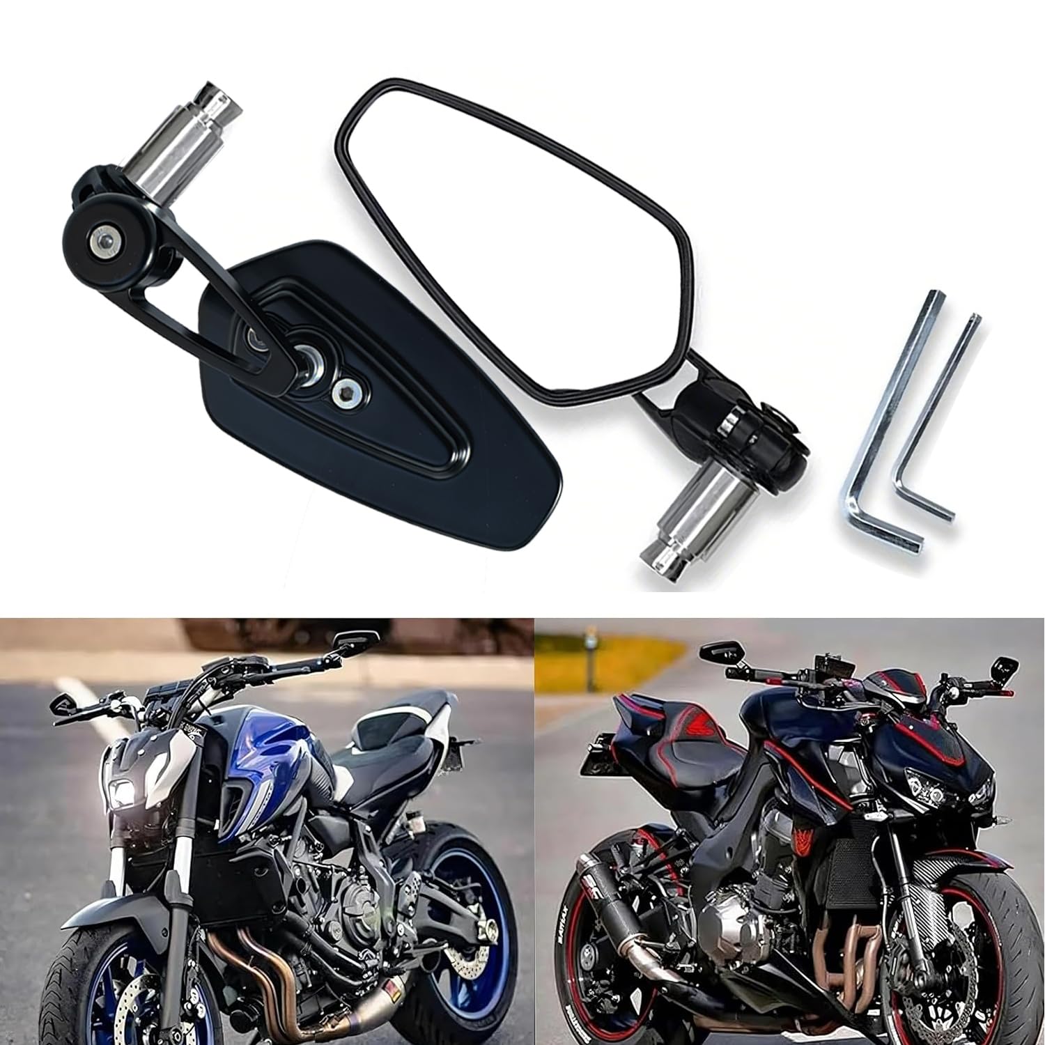 Miroirs de rétroviseur universels pour moto de 22 mm 7/8'',compatibles avec GROM MSX125,CB500F,Z125,Z750,Z900,MT-03,MT-07,FZ-07,MT-09,FZ-09,SV1000(Noir)