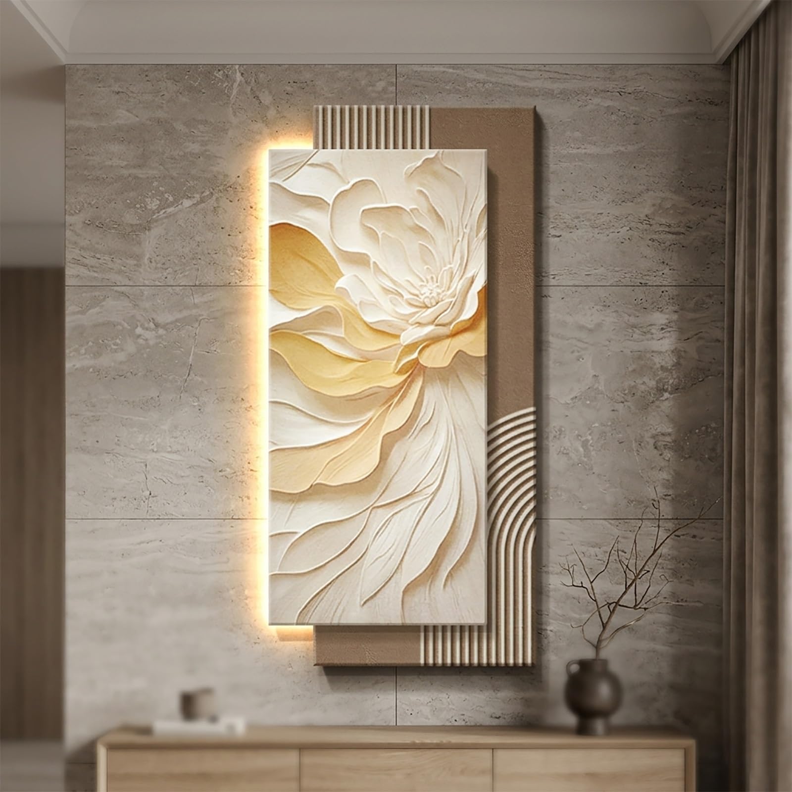 YHTCSXMD 3D LED Backlit Wall Art Decor with Sandstone Texture, Frameless Large Wall Sculpture, Modern Abstract Plug-in Mural for Living Room and Hallway(60x120cm/23.6x47.2in,C)