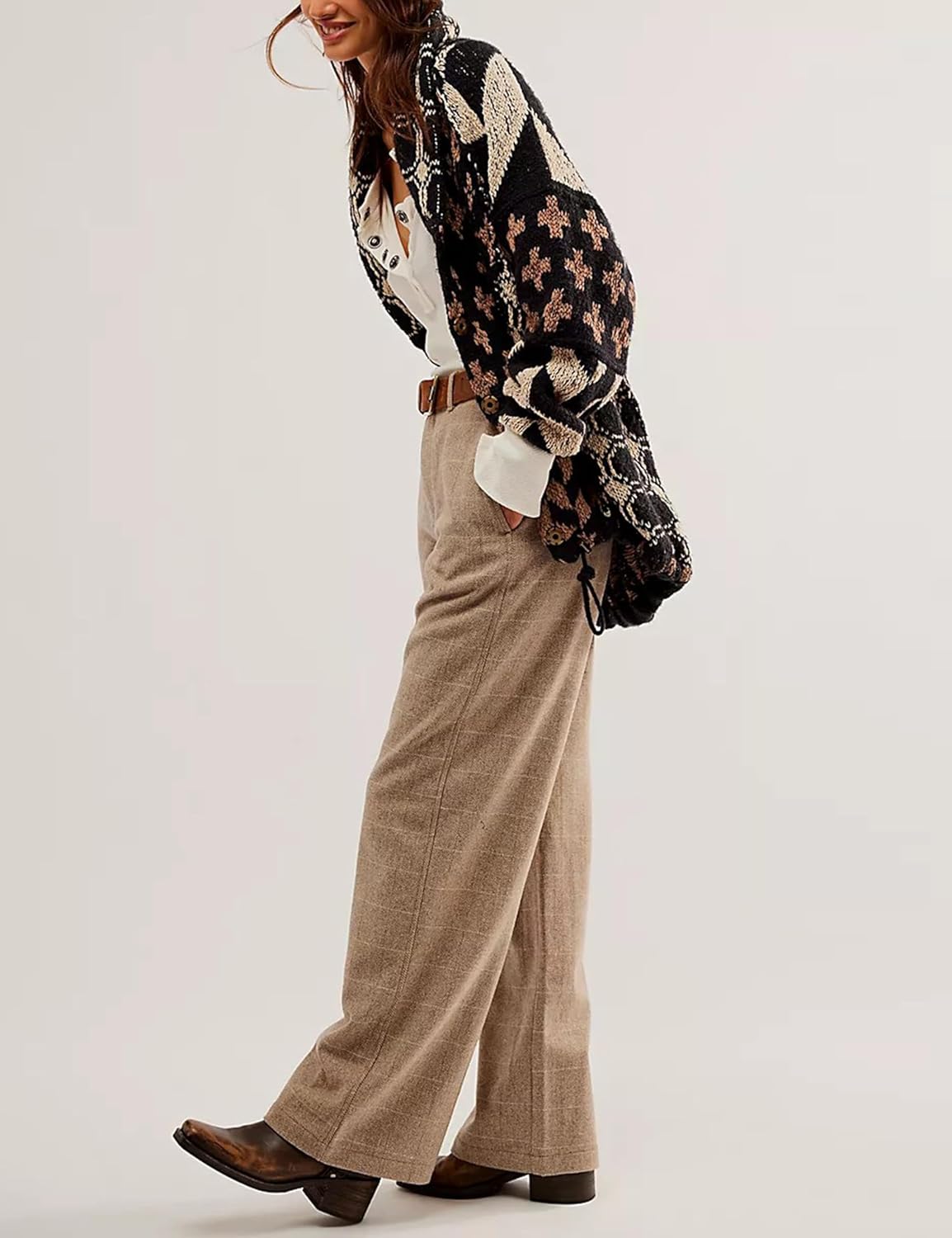 SKIKYAN Women Fall Sweater Cardigans Graphic Button Down Collar Knitwear Long Sleeve Oversized Y2K Print Coats