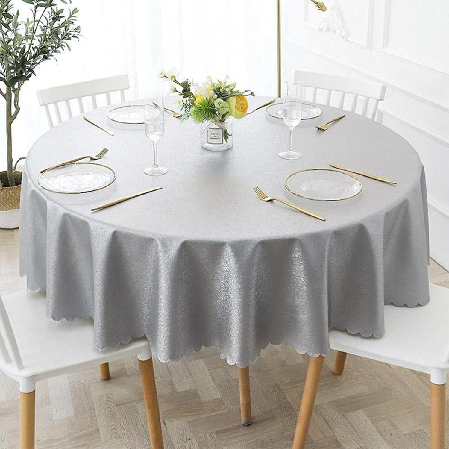 Round Waterproof Tablecloths, PVC Solid Color Table Cover, Wipeable Oil-Proof Table Cloth, European Tablecloth for Home Hotel Restaurant E Diameter, Patio,Weddinggathering D,Diameter of 180 cm