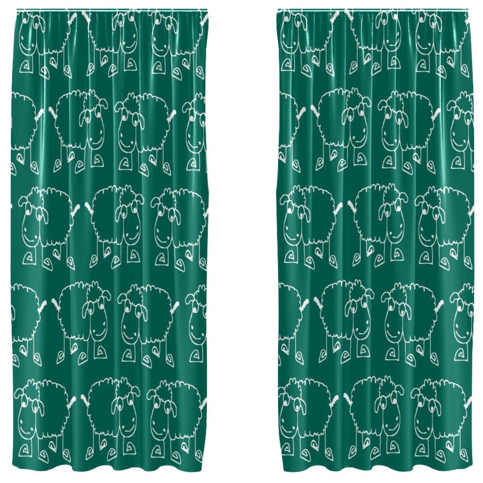Juego de 2 paneles de cortina de ovejas blancas y fondo verde para dormitorio, 55 x 84 pulgadas
