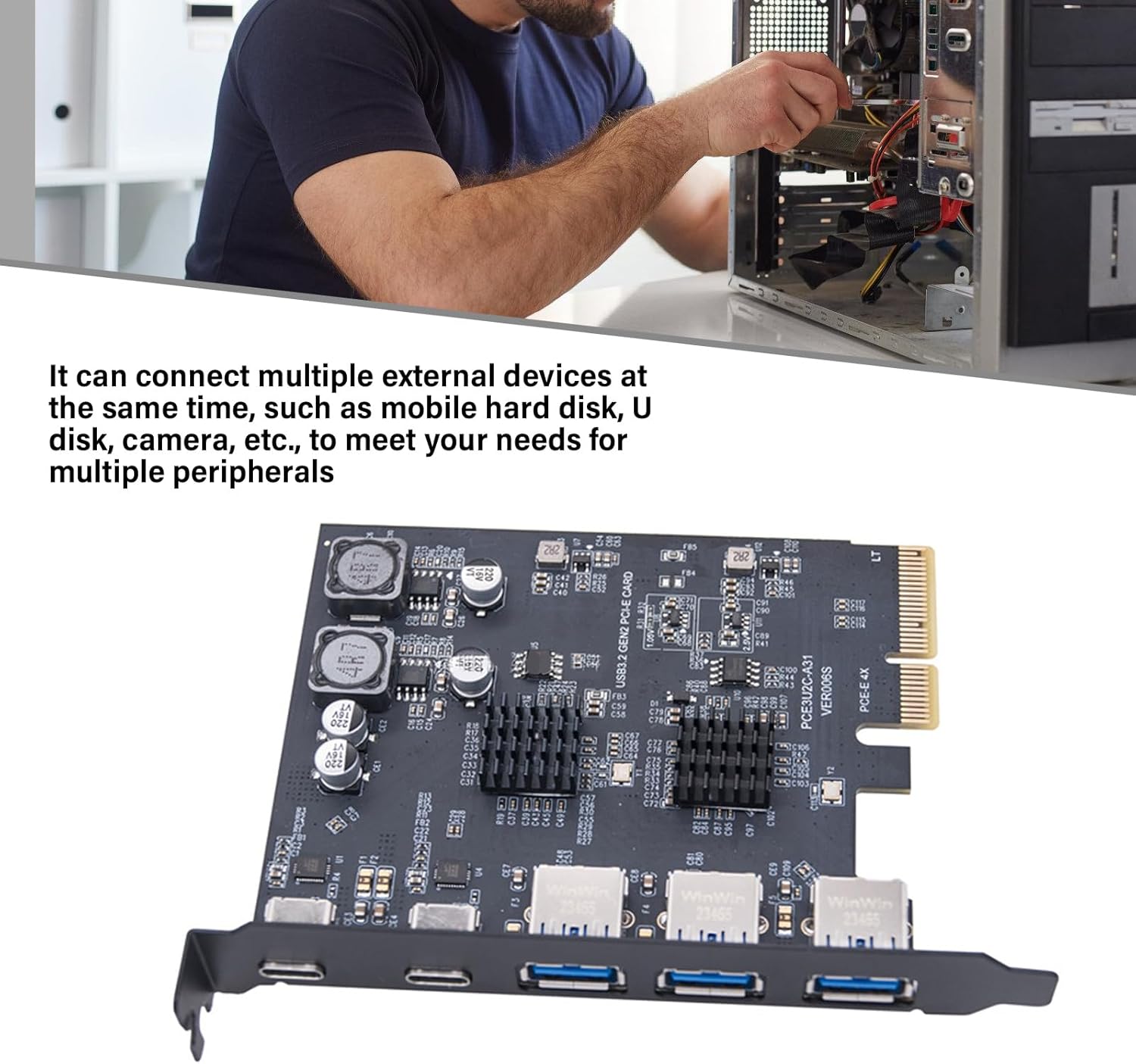 5 Port USB PCIE Expansion Card USB3.0 Port 10Gbps for Desktops PCIExpress USB Adapter Card