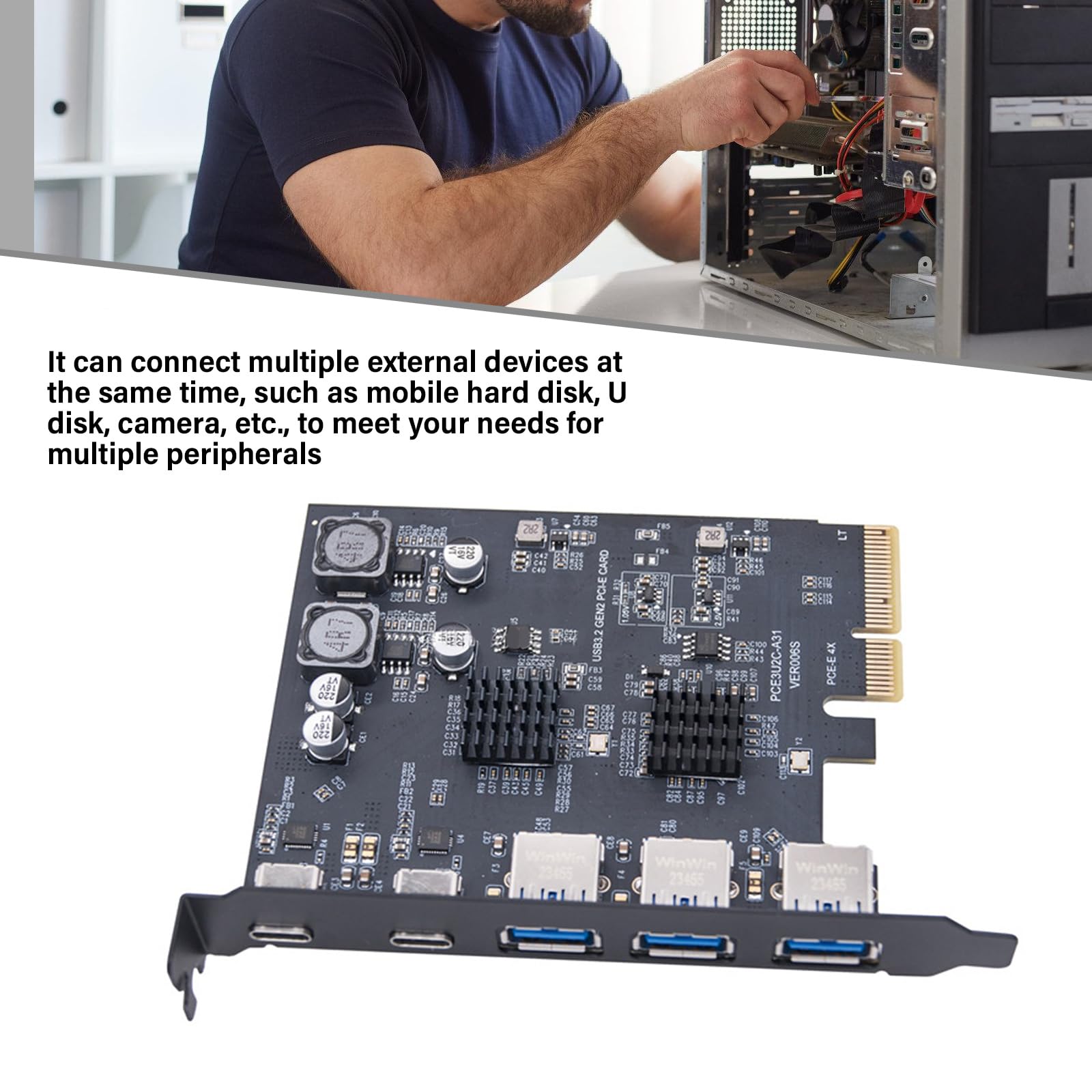 Ozeau 5 Port USB PCIE Expansion Card USB3.0 Port 10Gbps for Desktops PCIExpress USB Adapter Card