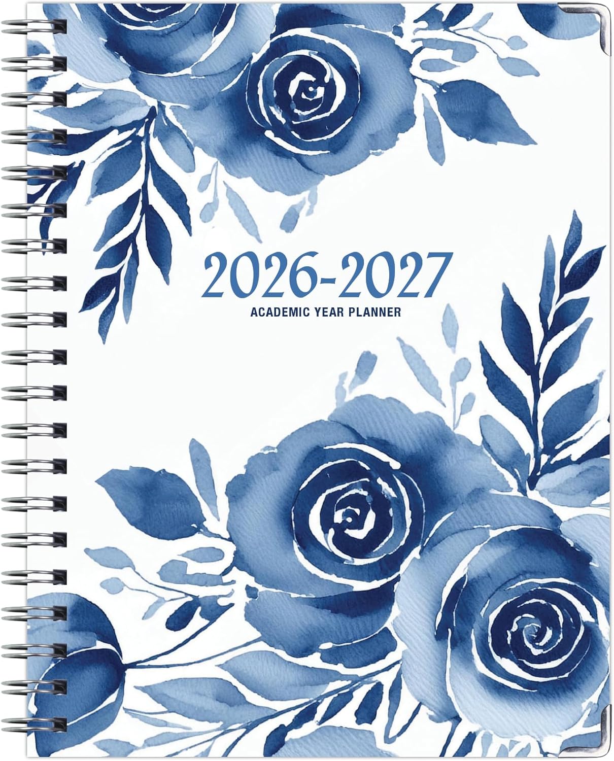 HARDCOVER Academic Year 2026-2027 Planner: 14 Months (May 2026 Through June 2027) 8.5"x 11" Daily Weekly Monthly Planner Yearly Agenda. Bookmark, Pocket Folder and Sticky Note Set (Blue Bloom)