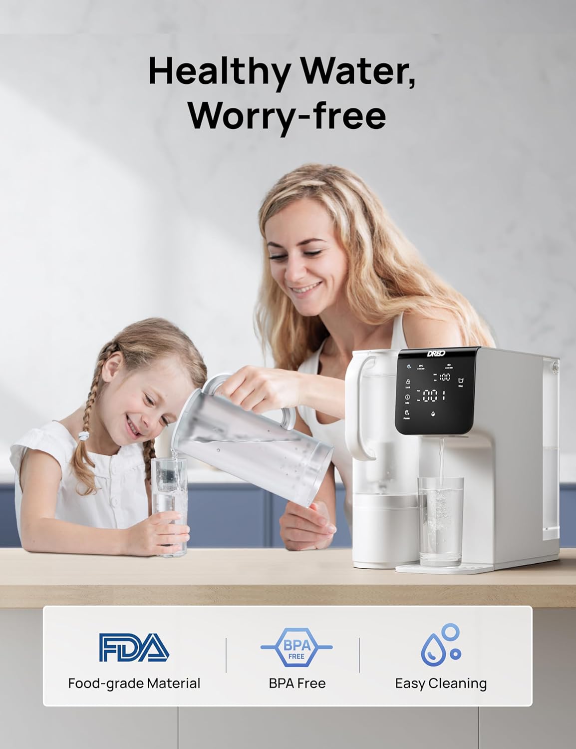 DREO Reverse Osmosis Water Filter Countertop Water Pure Pitcher, Potable Pitcher for WF511 Water Purifier, 1.5L