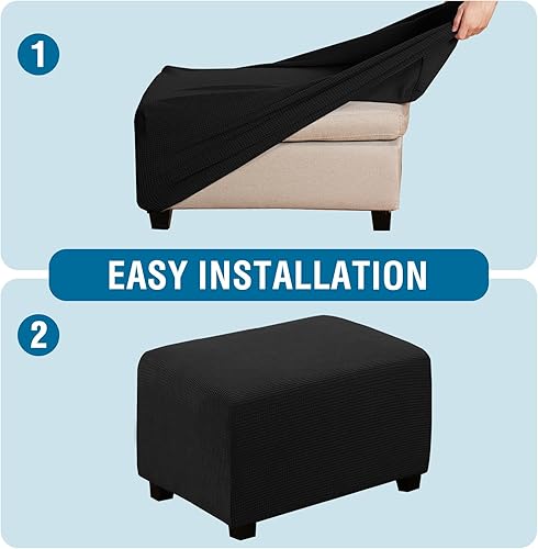 Vista 59 de H.VERSAILTEX Funda otomana elástica, funda otomana redonda, cubierta de almacenamiento otomana, funda protectora de muebles para reposapiés, ajuste