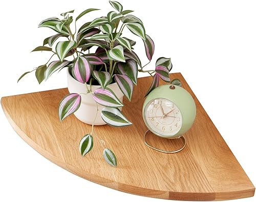 INMAN Estante esquinero flotante de roble de 14 pulgadas, cajones de madera maciza, estantes esquineros montados en la pared para baño, cocina,