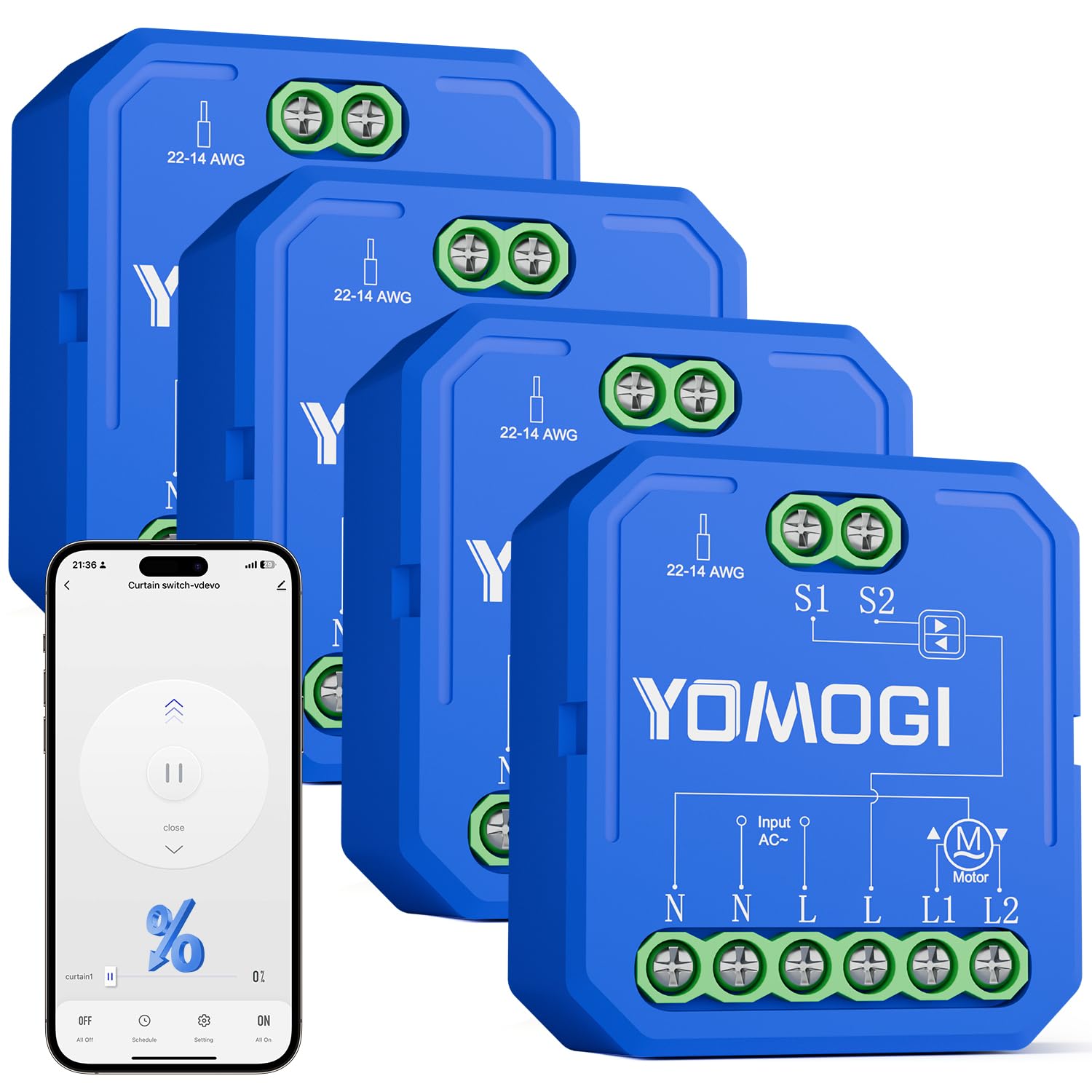 Yomogi Interruttore Tapparelle WiFi, Modulo Interruttore WiFi Compatibile con Alexa Google Home per Controllo Percentuale, Smart Timer per Tende Avvolgibili, Senza telecomando (4)