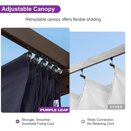 Miniatura 48 de PURPLE LEAF Pérgola de metal retráctil de 10 x 12 pies con toldo y cubierta de sombra para jardín, patio, terraza de playa, cenador, color blanco