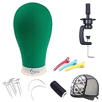 Vista 15 de EERYA Juego de cabezales de bloque de lona de 21 a 24 pulgadas para exhibición de pelucas, fabricación de tejido y peinado, cabeza de maniquí