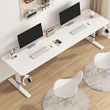 Manual Elevating Desk Computer Desk Study Desk Standing Desk with Storage Hooks Work Desk Ergonomic, Height Adjustable 25.6 to 39.4 inches 65 to 100 cm, Width 31.5 to 70.9 inches 80 to 180