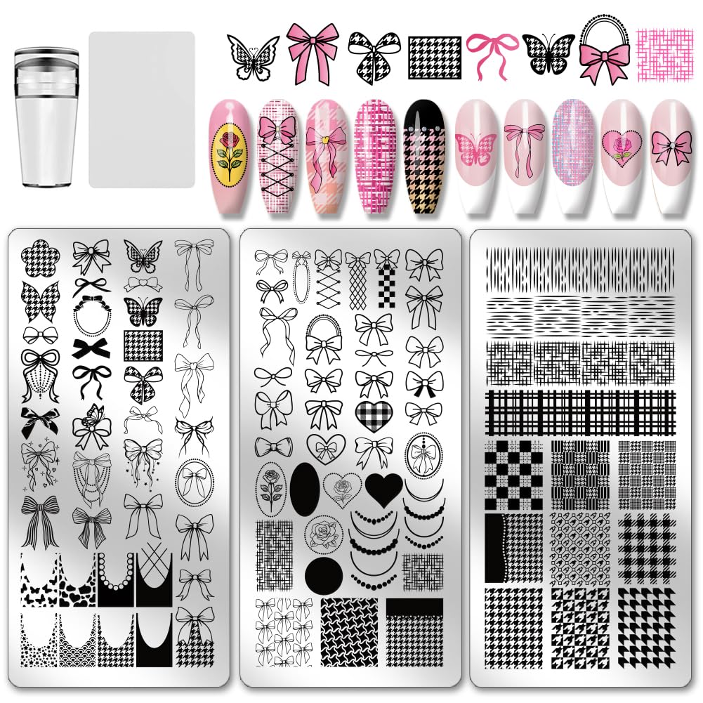 PH PandaHall 3pcs Bowknot Nail Stamping Plate